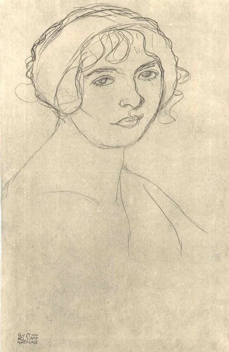 Retrato de una niña desnuda de perfil derecho de Gustav Klimt