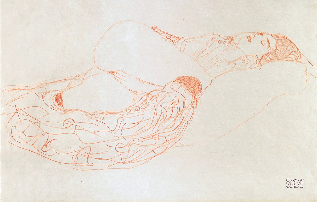 Semi-desnudo reclinado (masturbándose), 1912-13 de Gustav Klimt
