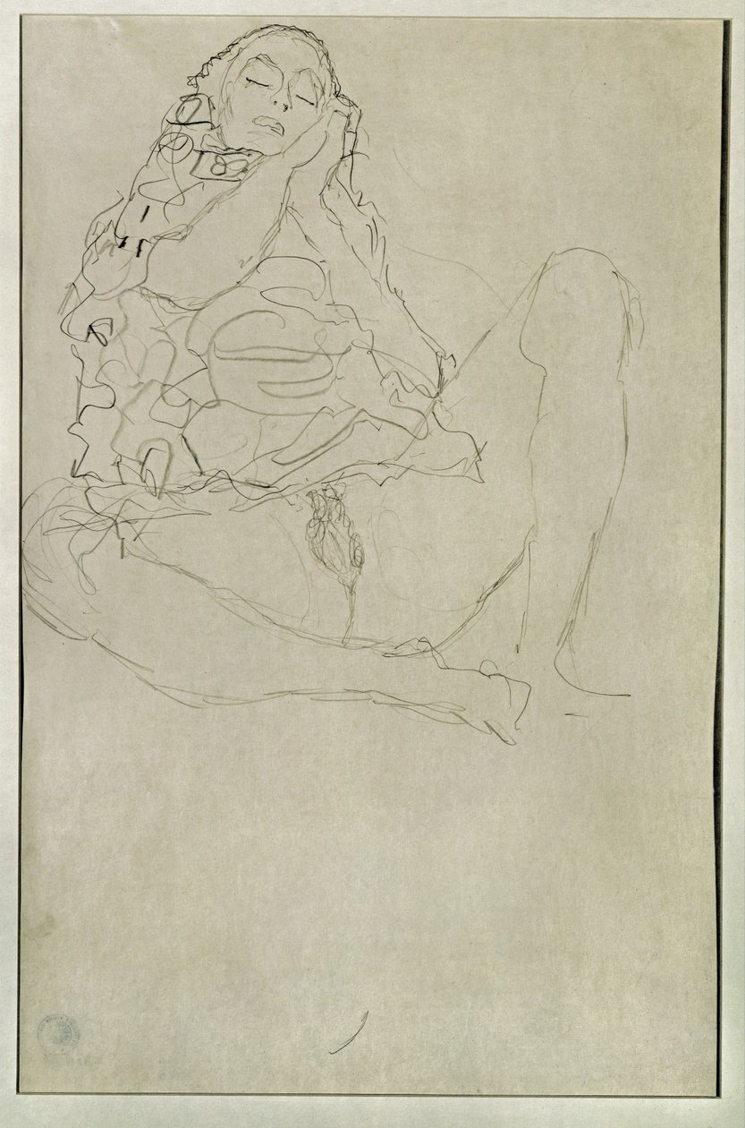 Sentado semidesnudo con los ojos cerrados de Gustav Klimt
