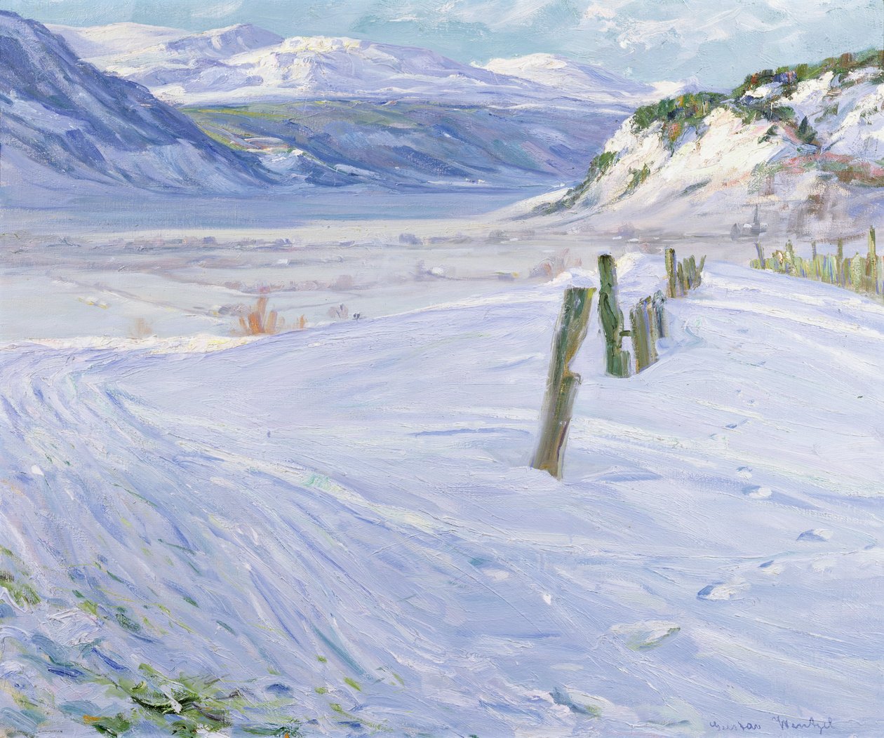 Paisaje de invierno (óleo sobre lienzo) de Gustav Wentzel