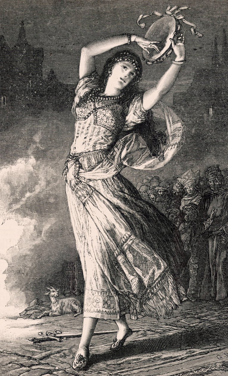 La Esmeralda - ilustración de Notre Dame de París, siglo XIX de Gustave Brion