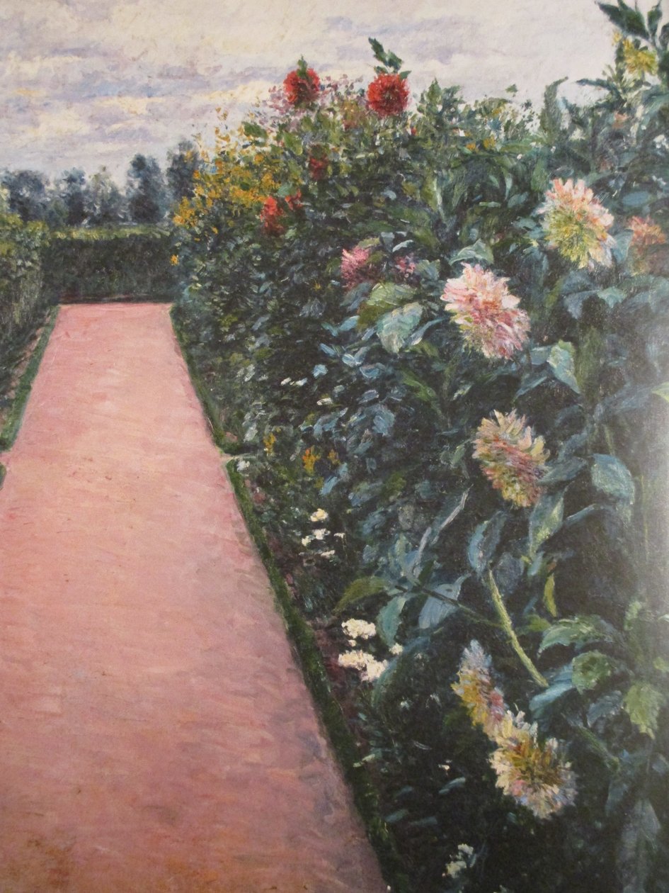 Alameda de jardín y macizos de dalias de Gustave Caillebotte