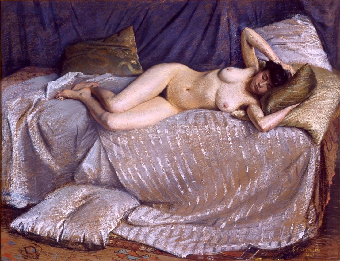 Mujer desnuda tendida en un diván de Gustave Caillebotte