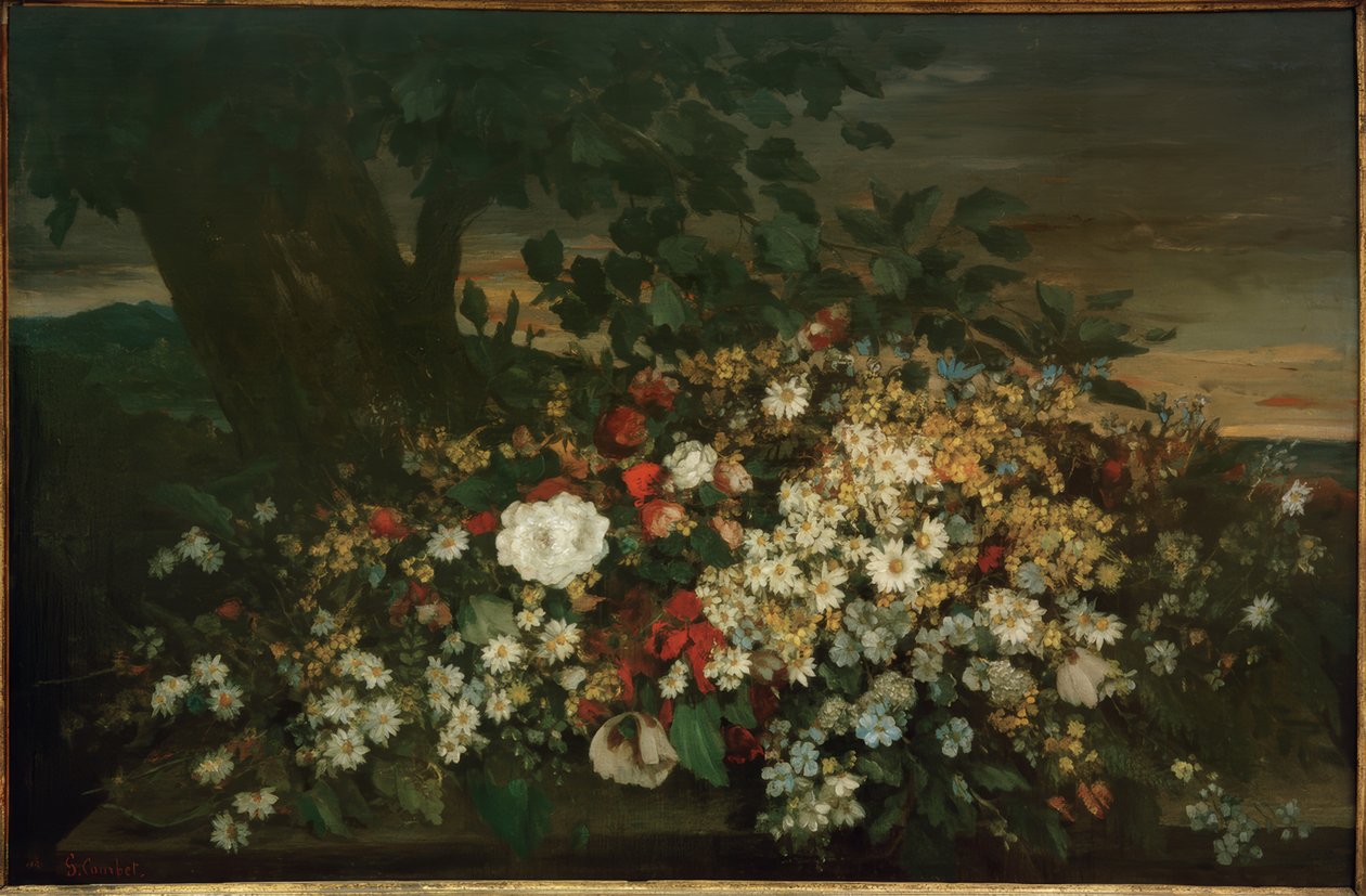 Flores en un banco de Gustave Courbet