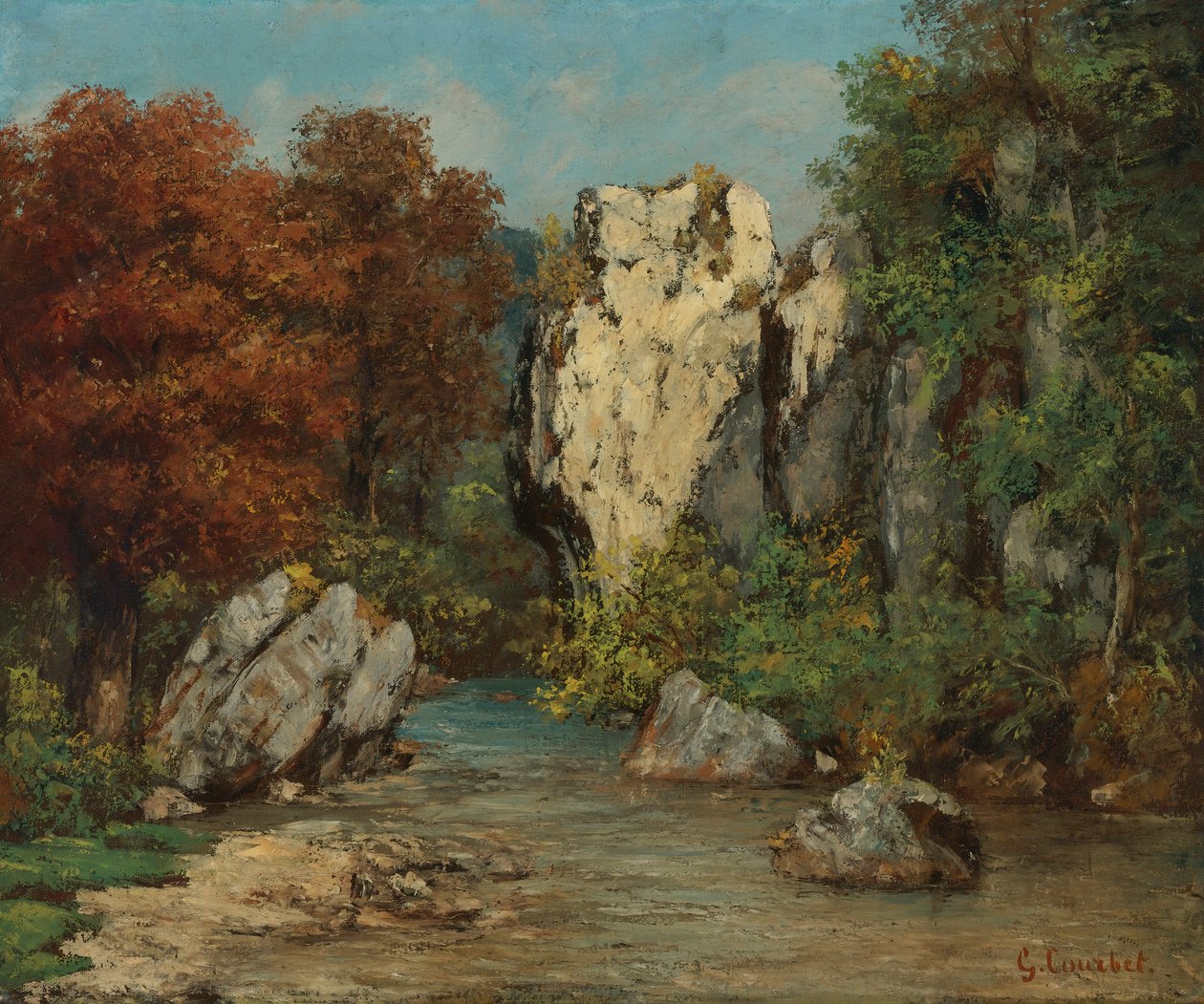 Paisaje con arroyo y roca de Gustave Courbet