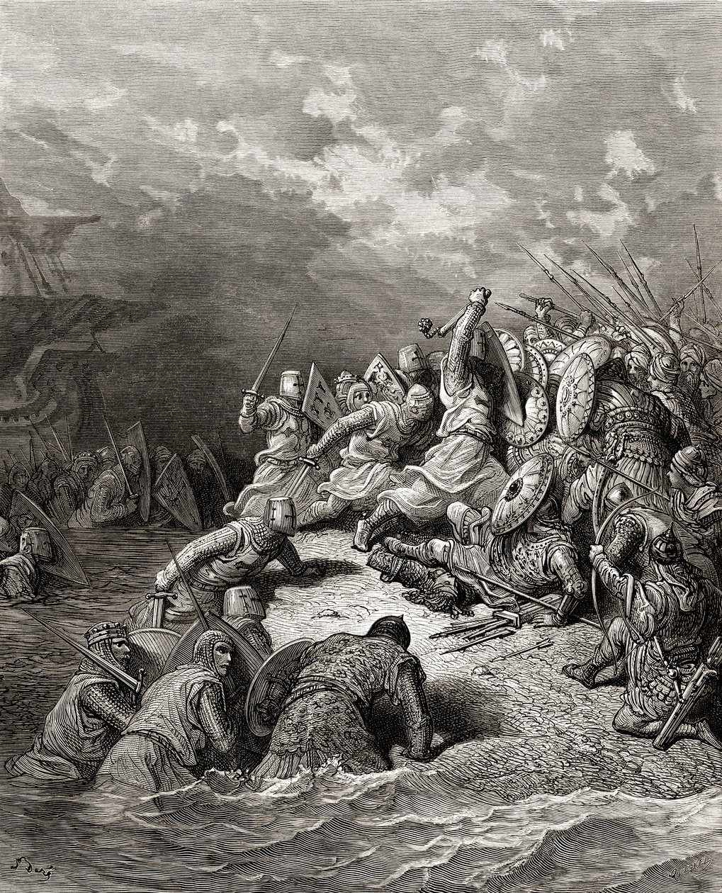 Ricardo I Corazón de León liberando Jaffa, ilustración de 