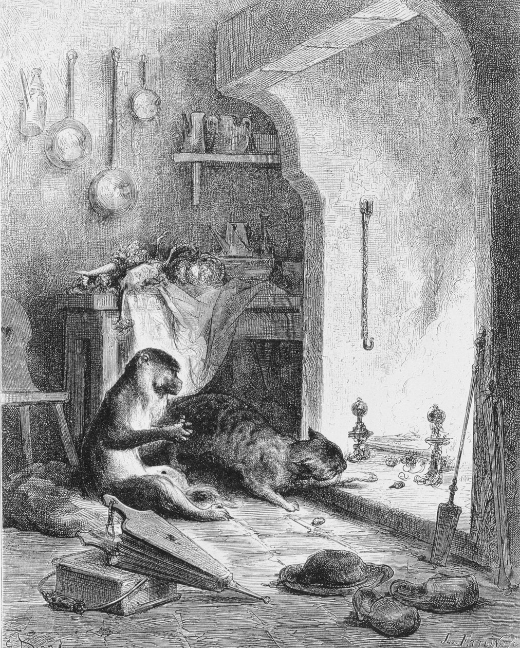El mono y el gato, 1868 de Gustave Dore