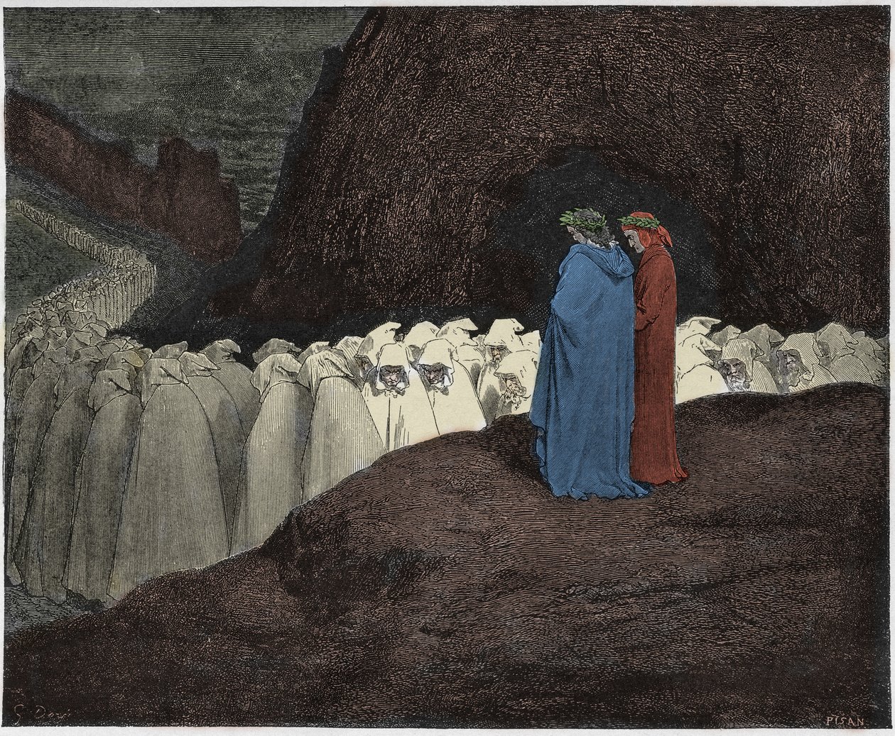 Inferno, Canto 23: Los hipócritas se dirigen a Dante, ilustración de La Divina Comedia de Dante Alighieri, 1885 de Gustave after Dore