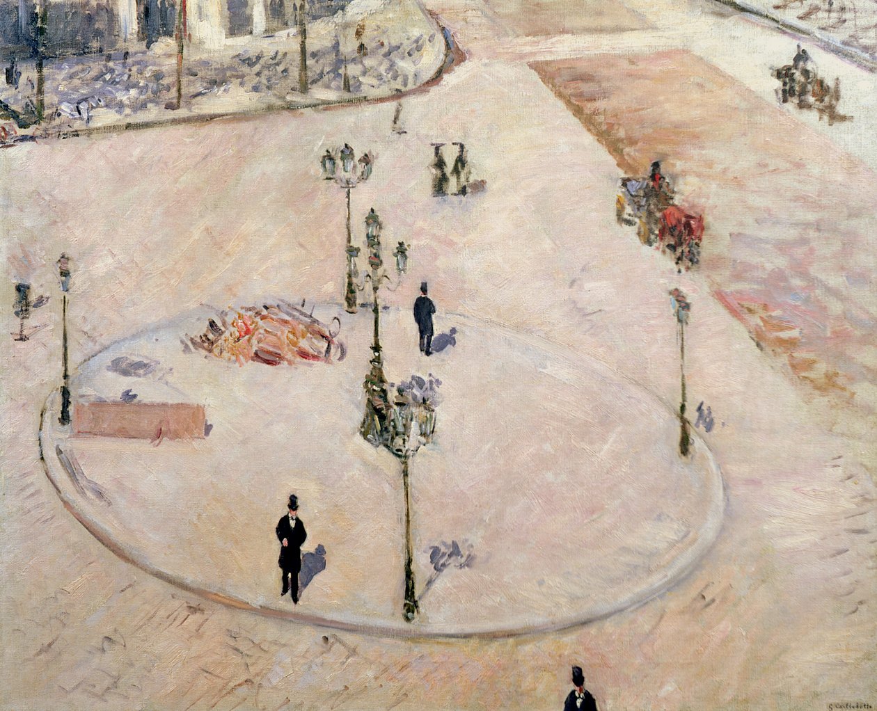 Isla de Tráfico en el Boulevard Haussmann, 1880 de Gustave Caillebotte