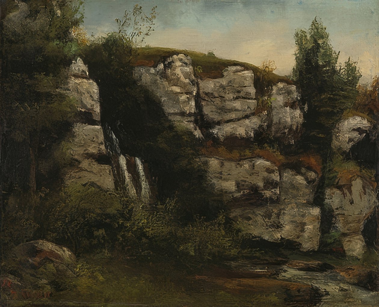 Paisaje con rocas y cascada de Gustave Courbet