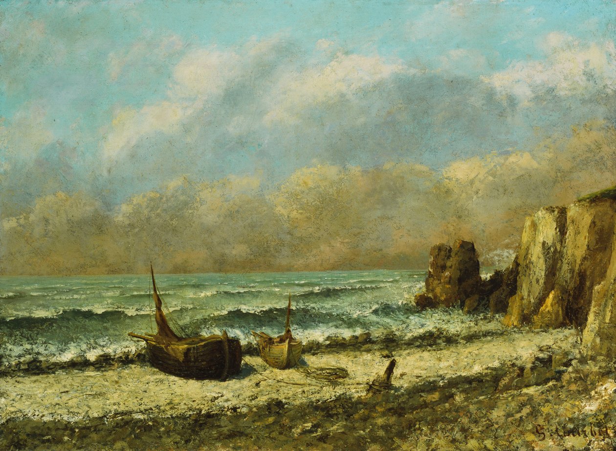 Dos barcos en la playa de Gustave Courbet