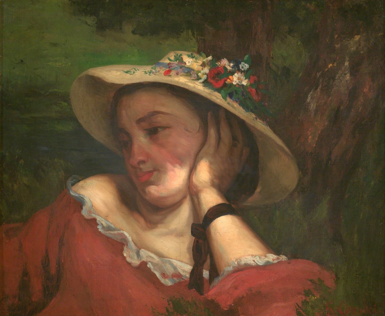 Mujer con flores en su sombrero de Gustave Courbet
