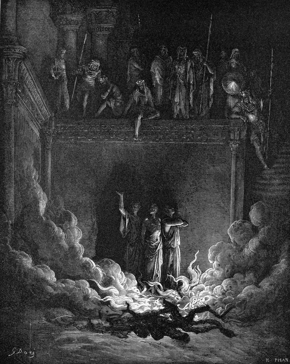 Los compañeros de Daniel en el horno de fuego de Gustave Dore