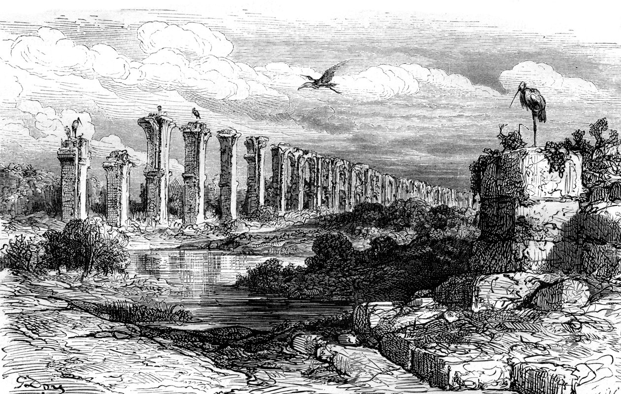 Acueducto romano, Mérida, España, siglo XIX de Gustave Dore