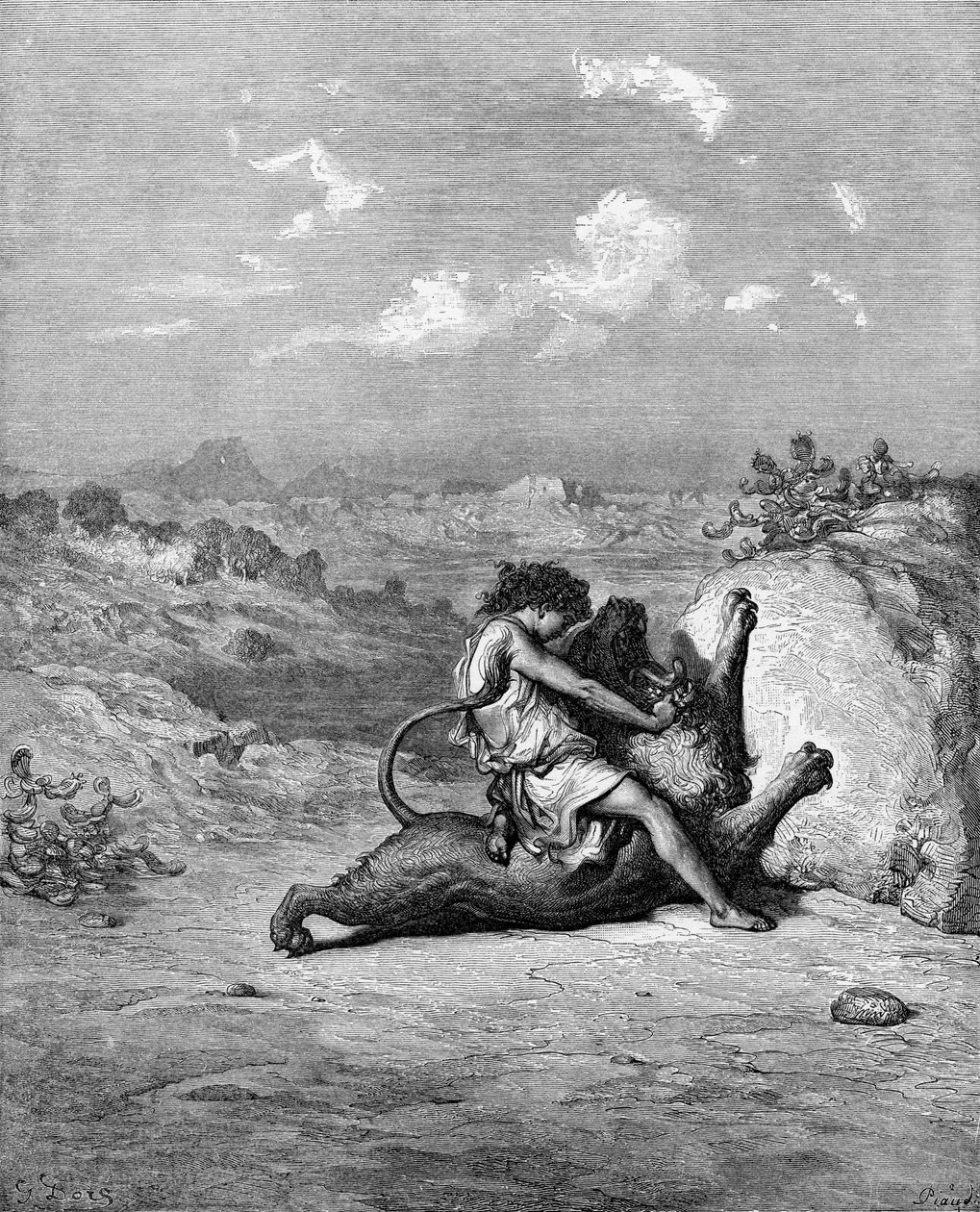 Sansón matando al león de Gustave Dore