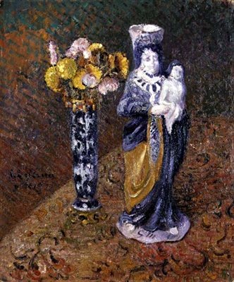 Flores y una estatuilla de Gustave Loiseau