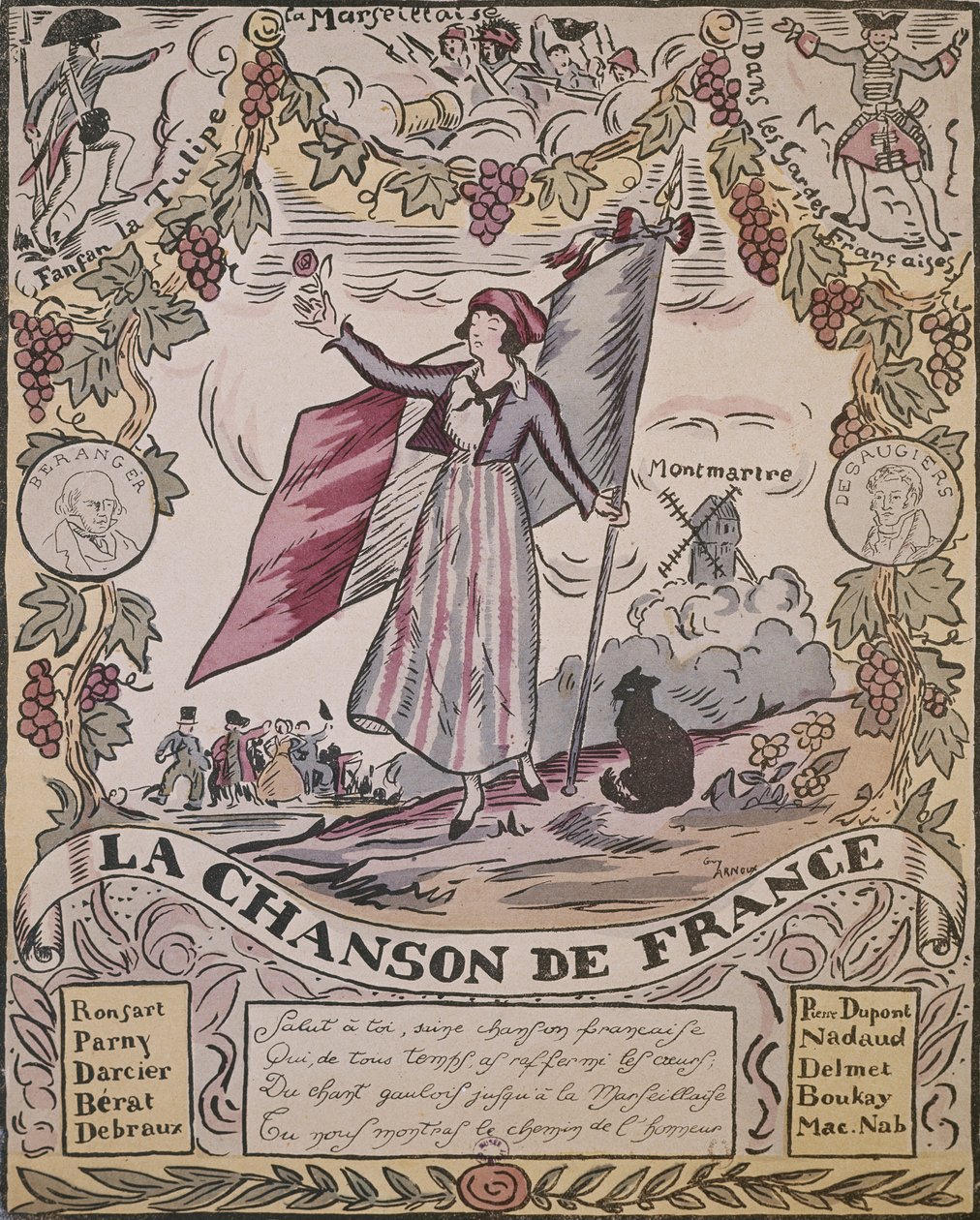 Alegoría de la canción francesa (litografía en color) de Guy Arnoux