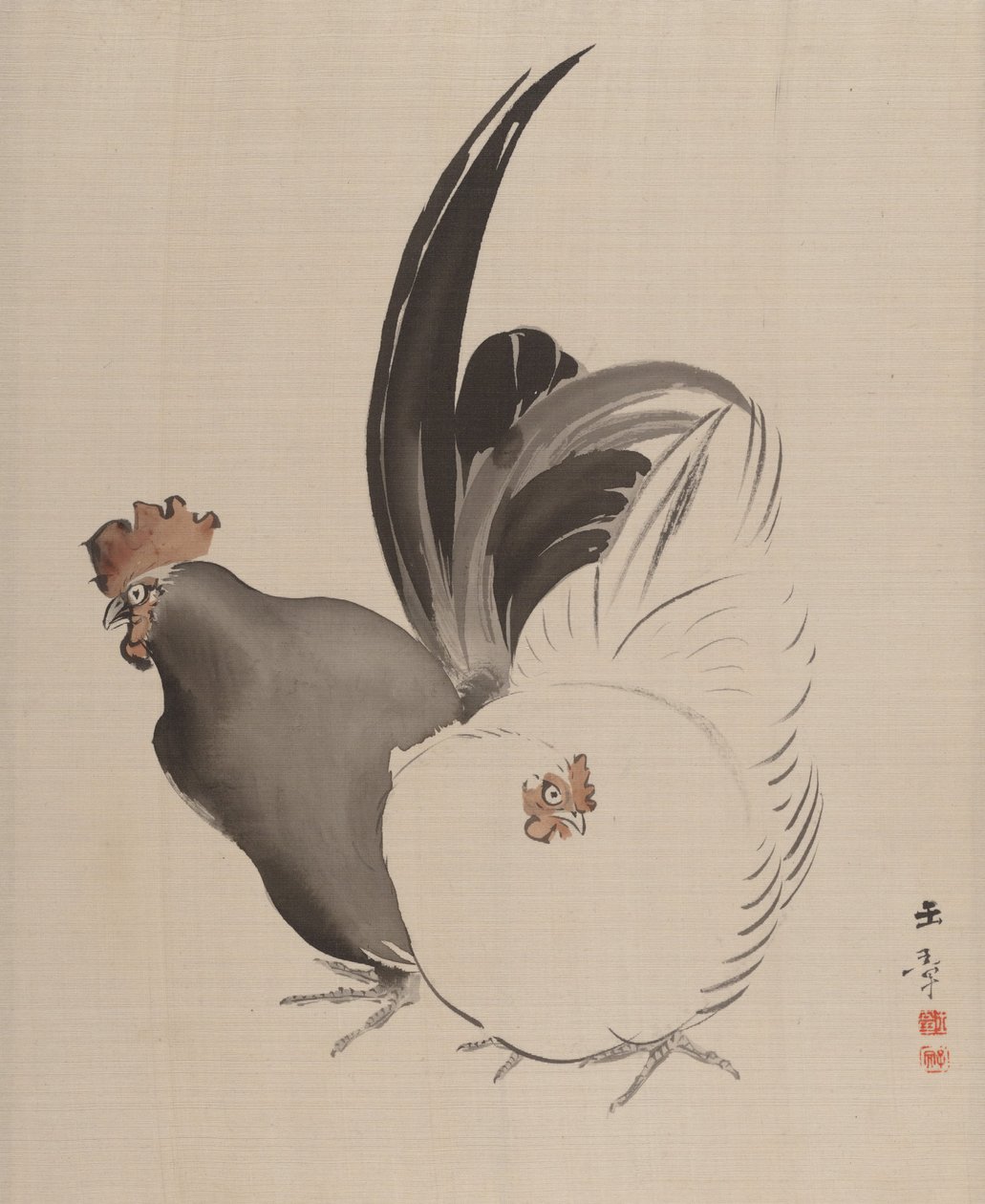 Gallo y gallina de Gyokusho Kawabata