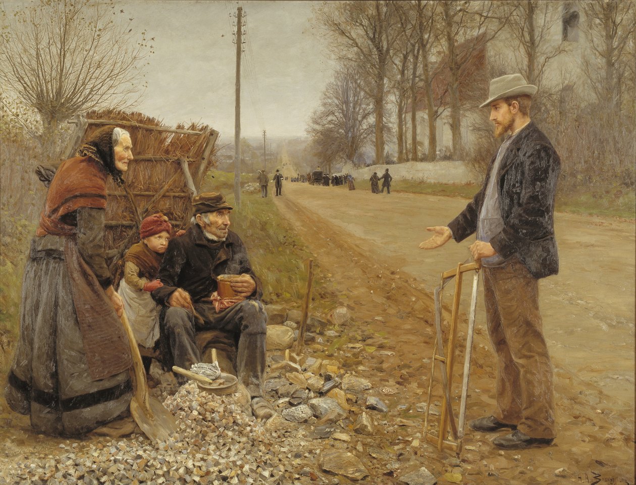 Gente junto a un camino de H.A. Brendekilde