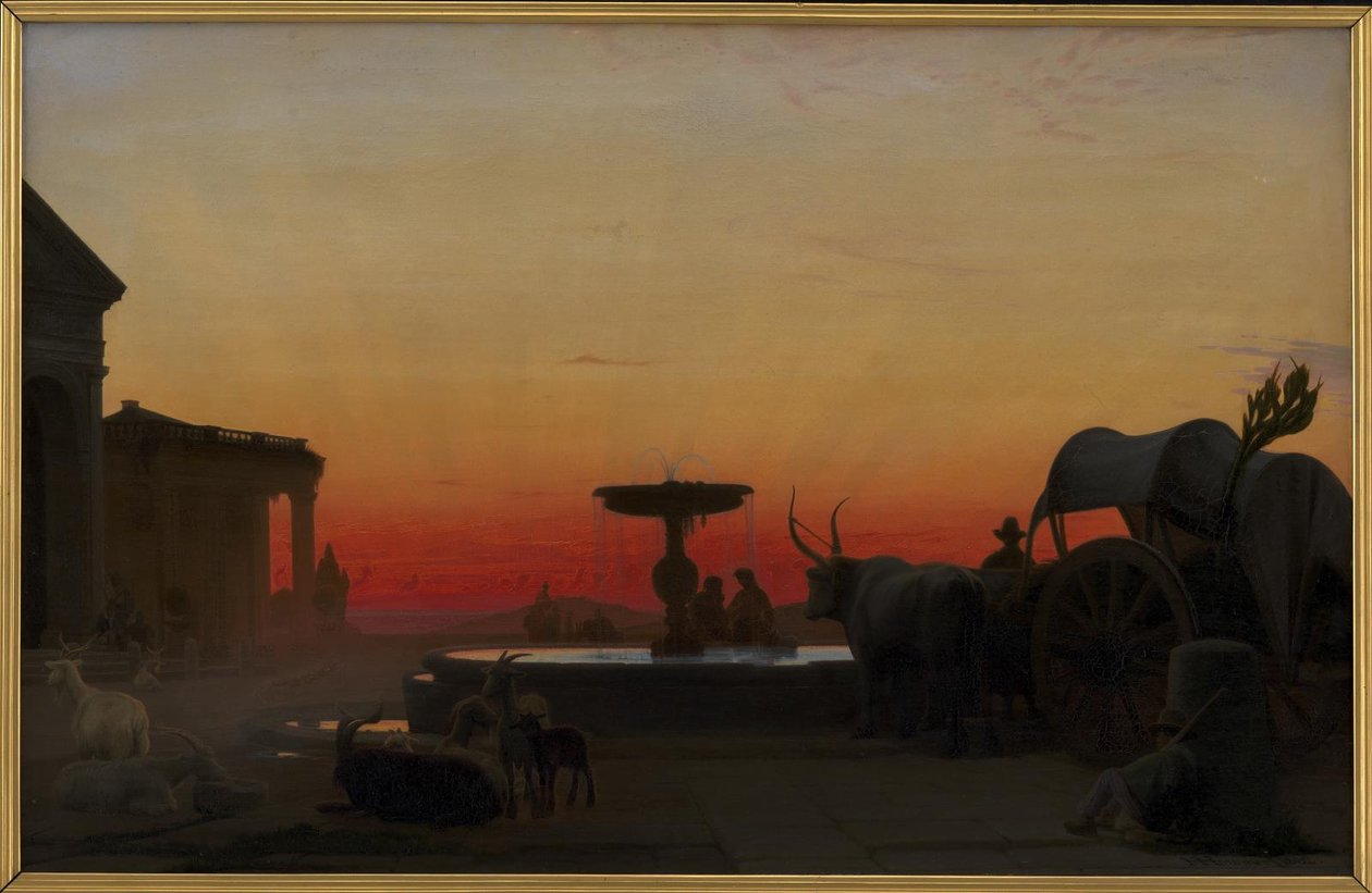 Una plaza en Ariccia, Italia. Después del atardecer de H.J. Hammer