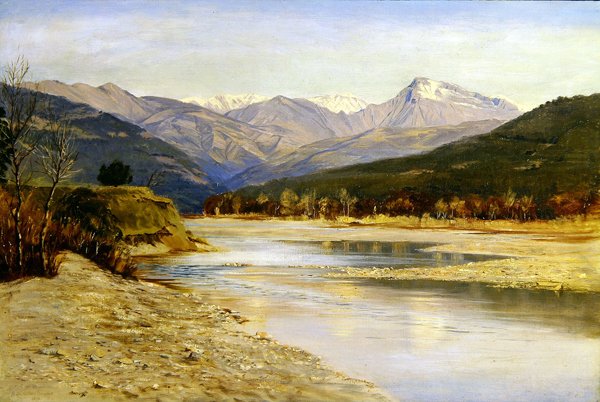 Paisaje lacustre montañoso en Bordighera de H. Baynes