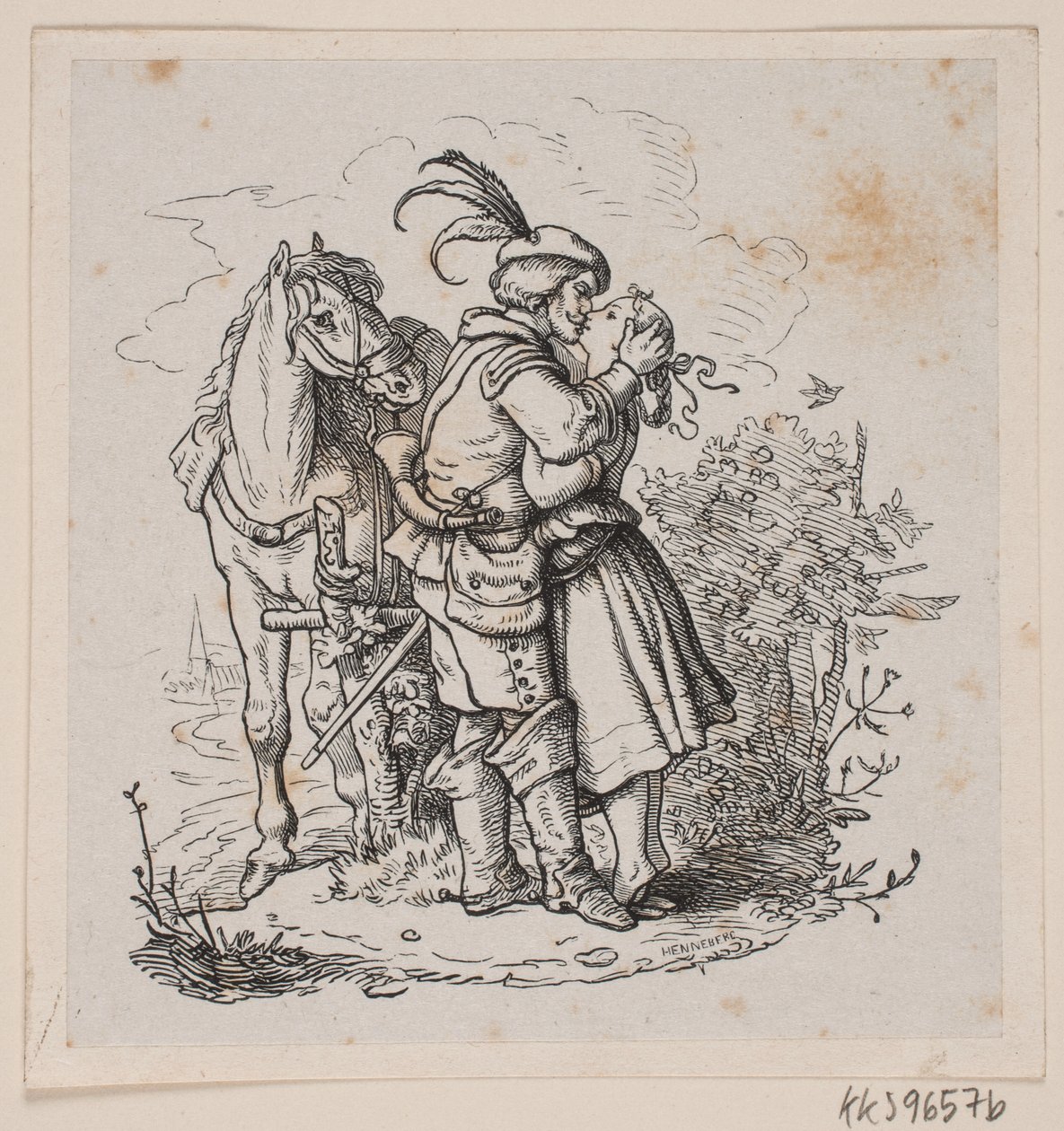 Un jinete besa a una joven de H. C. Henneberg