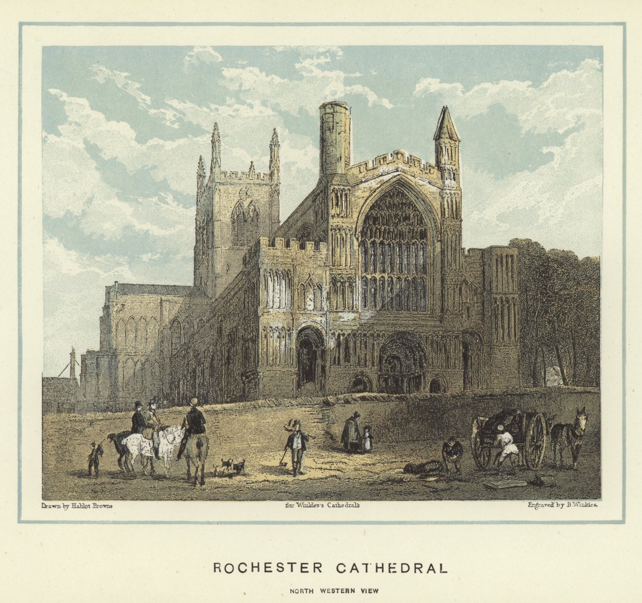 Catedral de Rochester, vista noroeste de Hablot Knight Browne