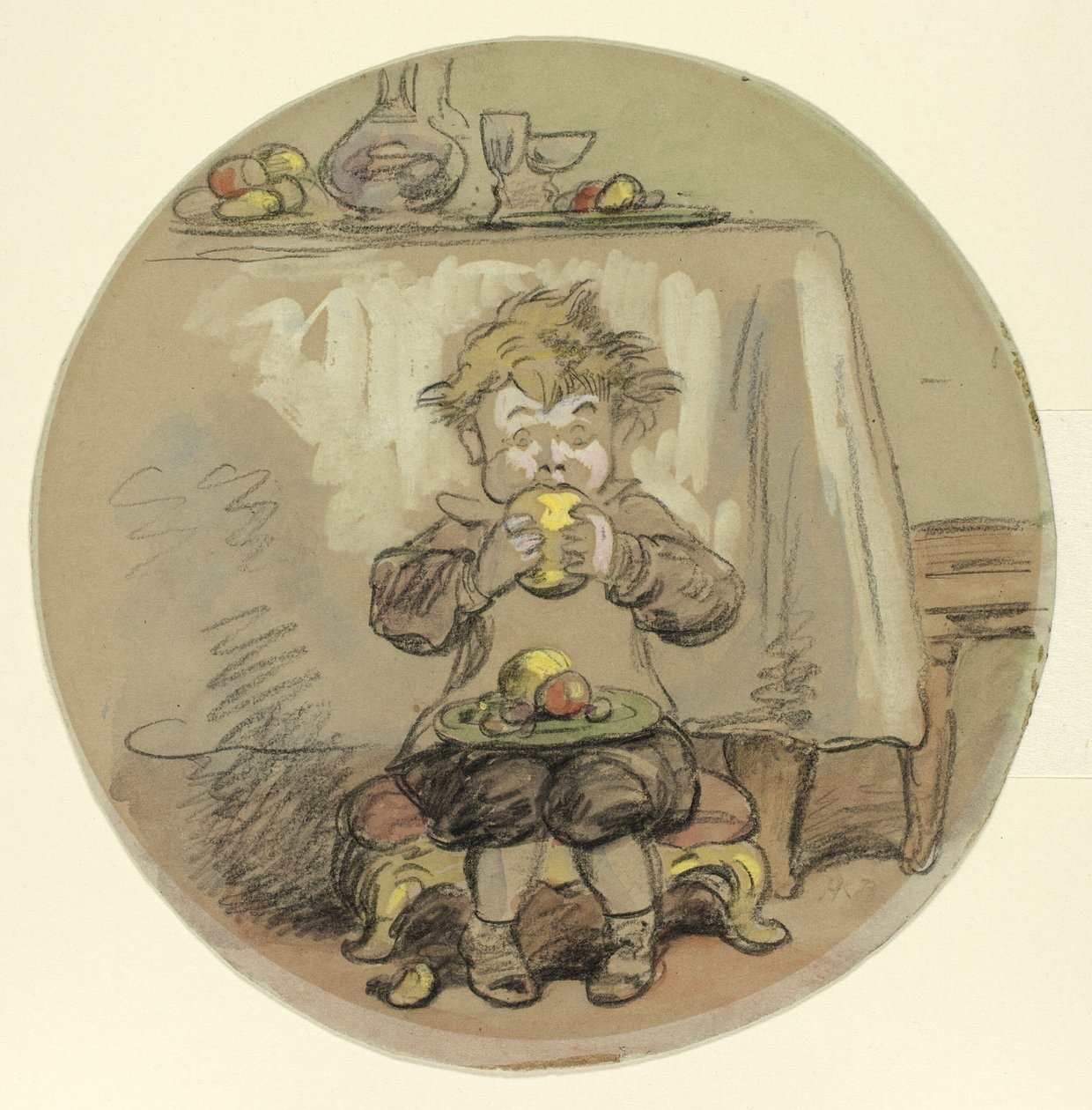 Niño comiendo fruta de Hablot Knight Browne