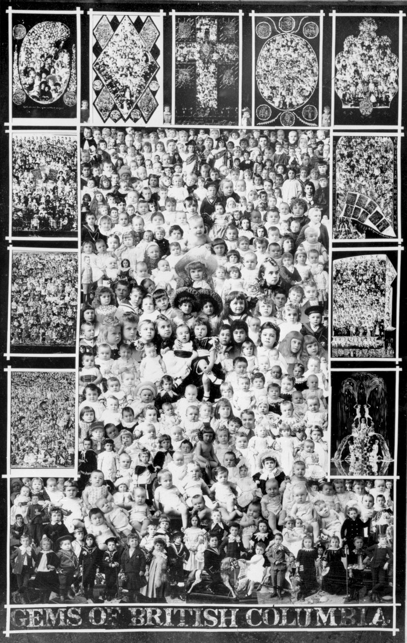 Gemas de Columbia Británica, 1891, foto hecha de los retratos de niños tomados el año anterior y todos los demás años, 1892 (foto en blanco y negro) de Hannah Maynard