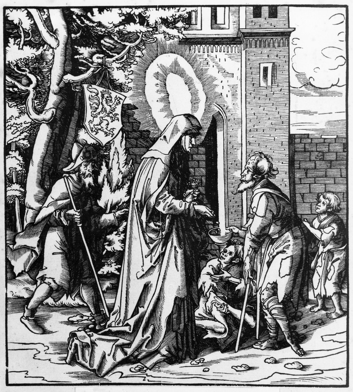 Santa Iduberge ayudando a los leprosos de Hans Burgkmair
