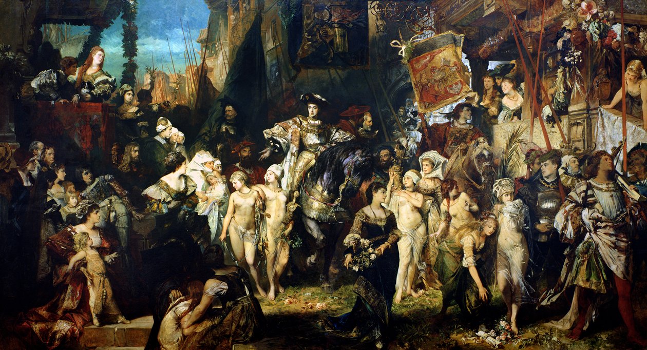 La entrada del emperador Carlos V (1500-58) en Amberes en 1520, 1878 de Hans Makart