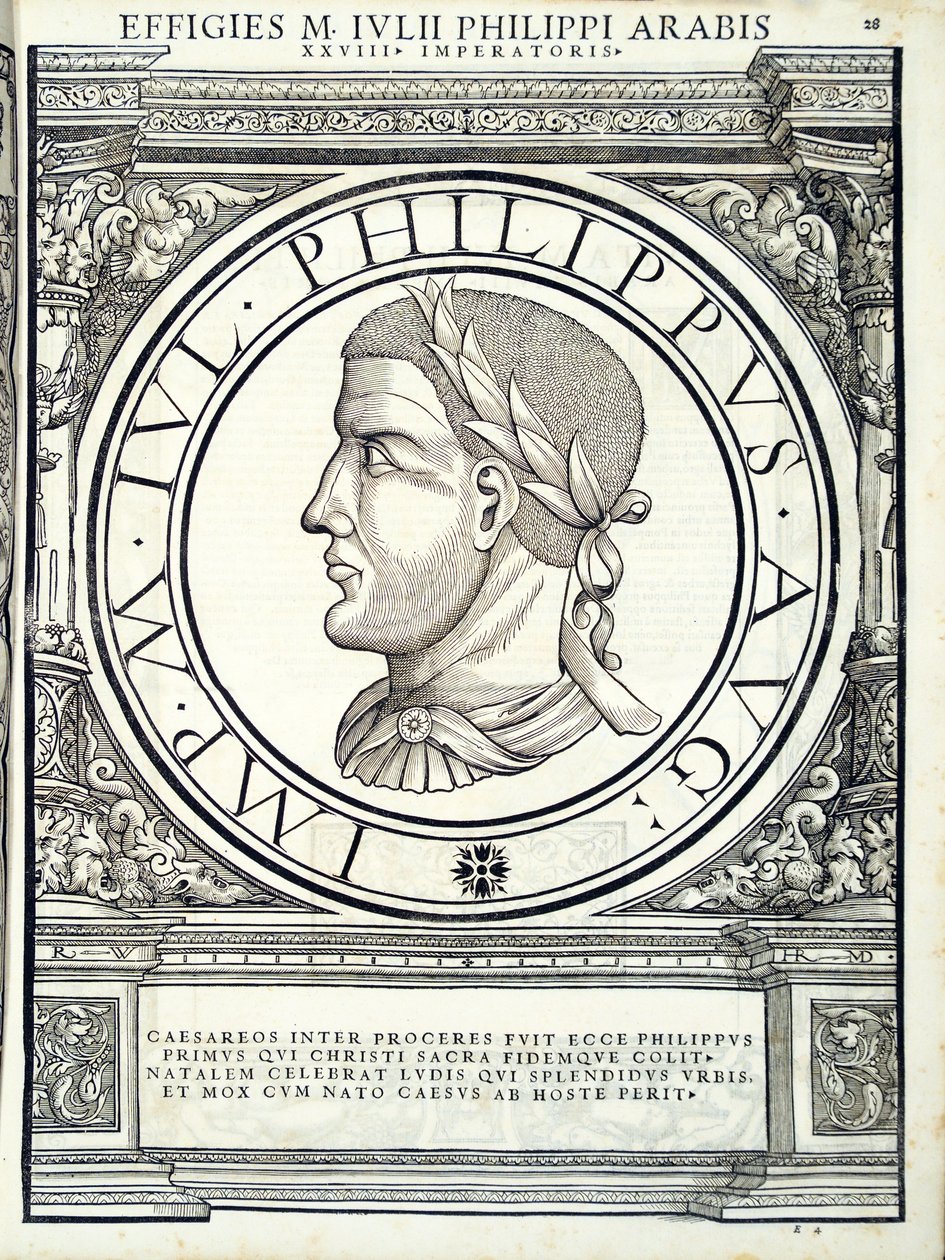 Julio Filipo, ilustración de Imperatorum romanorum omnium orientalium et occidentalium verissimae imagines ex antiquis numismatis de Hans Rudolf Manuel Deutsch