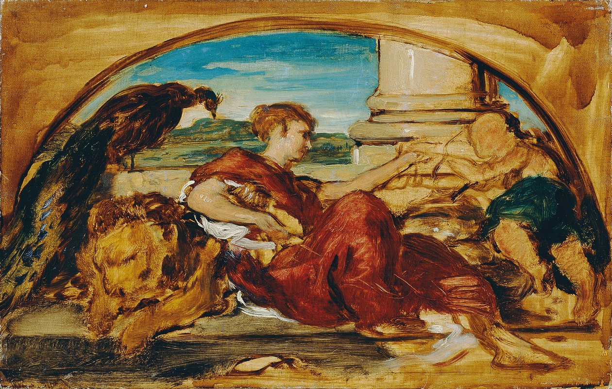Figura alegórica con león y pavo real de Hans Canon