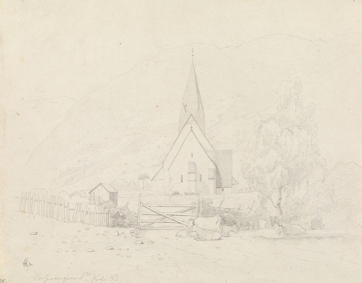 Vossevangen con la iglesia de Voss de Hans Gude