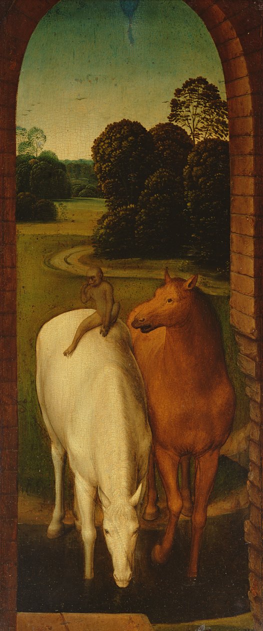 Dos caballos en un paisaje de Hans Memling
