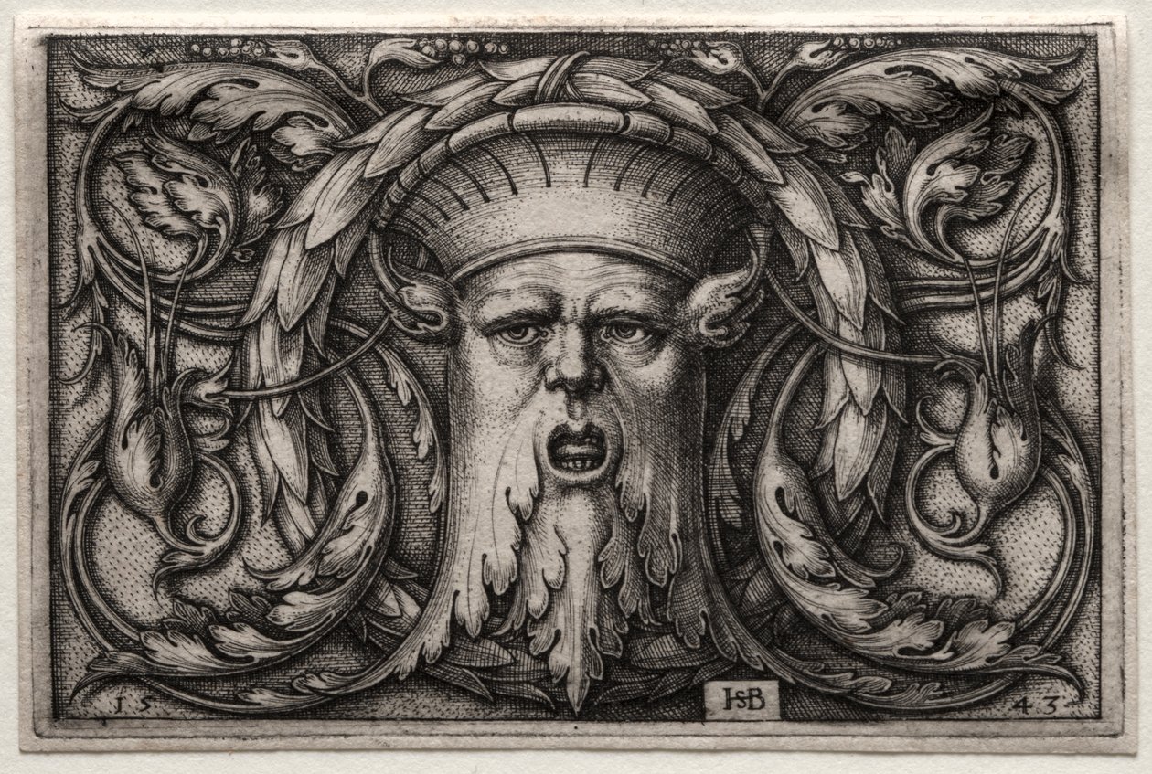 Ornamento de cabeza de sátiro y corona de Hans Sebald Beham
