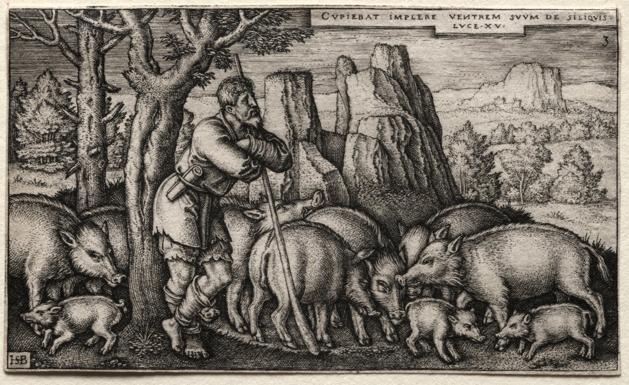 The Prodigal Son:  Tending Swine de Hans Sebald Beham