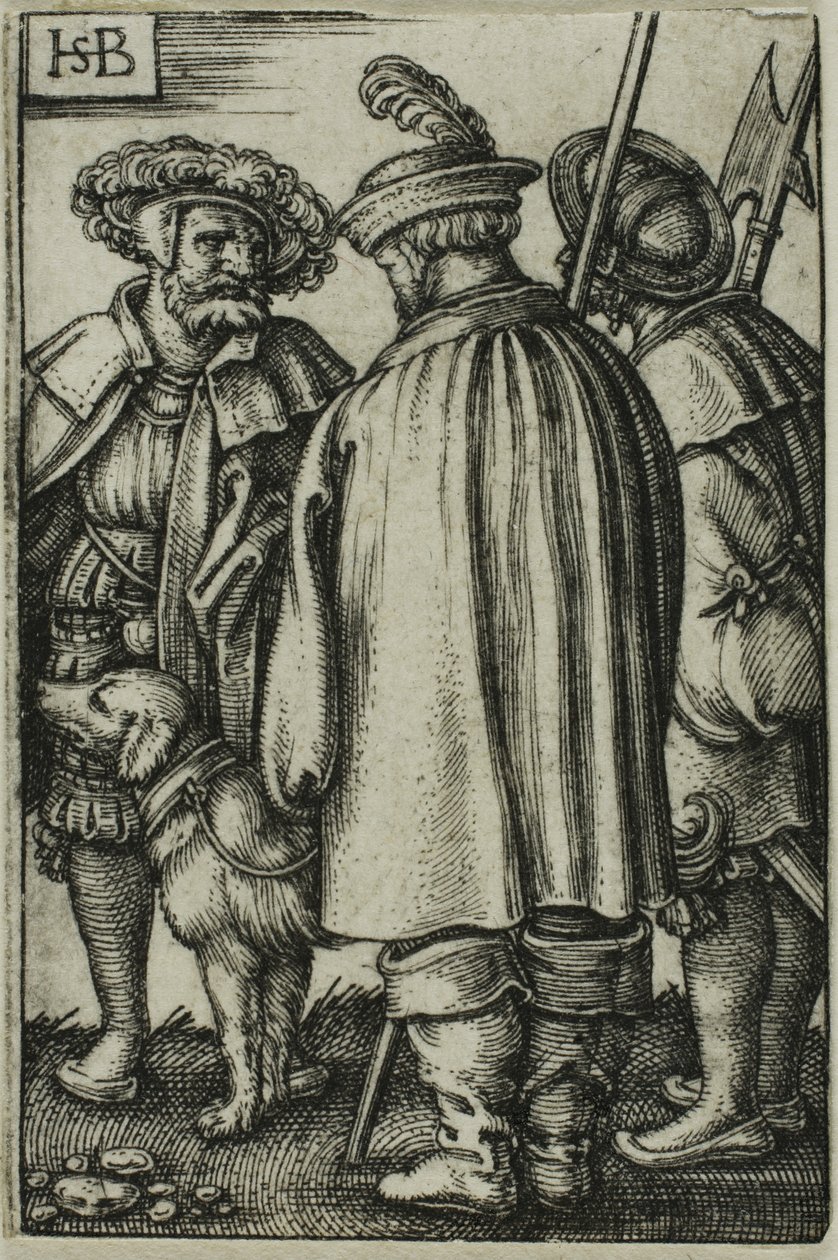 Tres soldados y un perro de Hans Sebald Beham