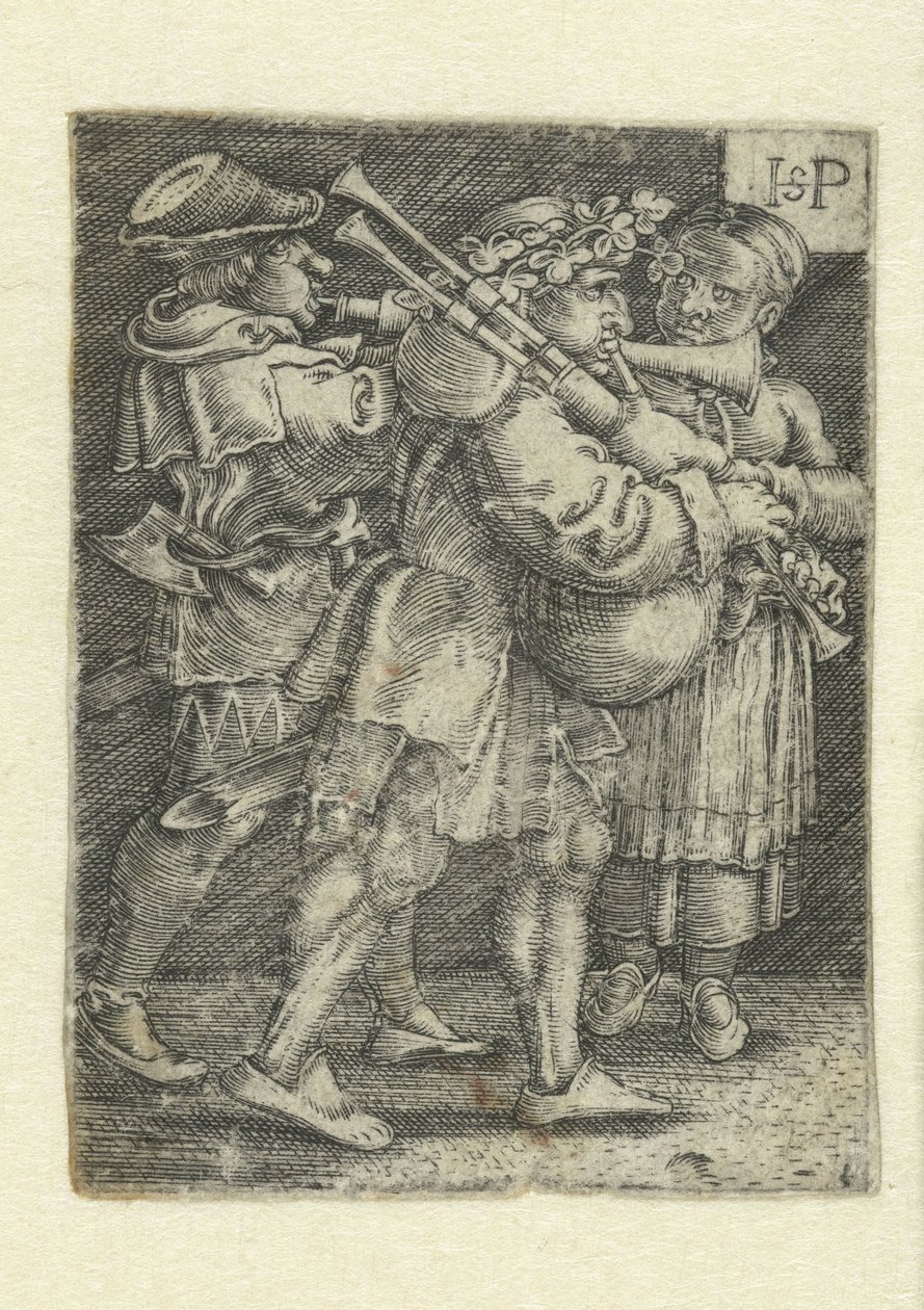Dos músicos y una niña. de Hans Sebald Beham