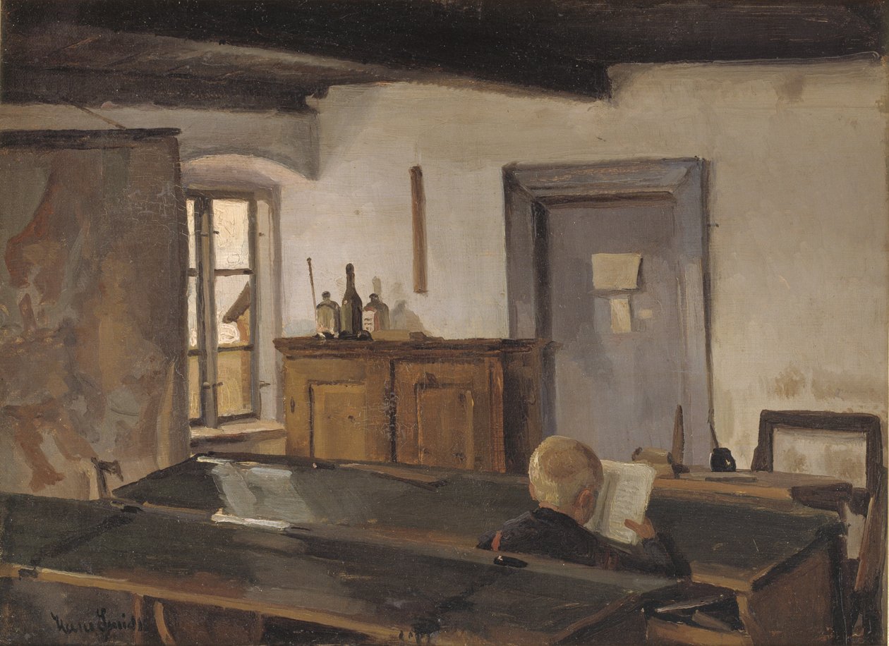Un aula con un niño leyendo de Hans Smidth