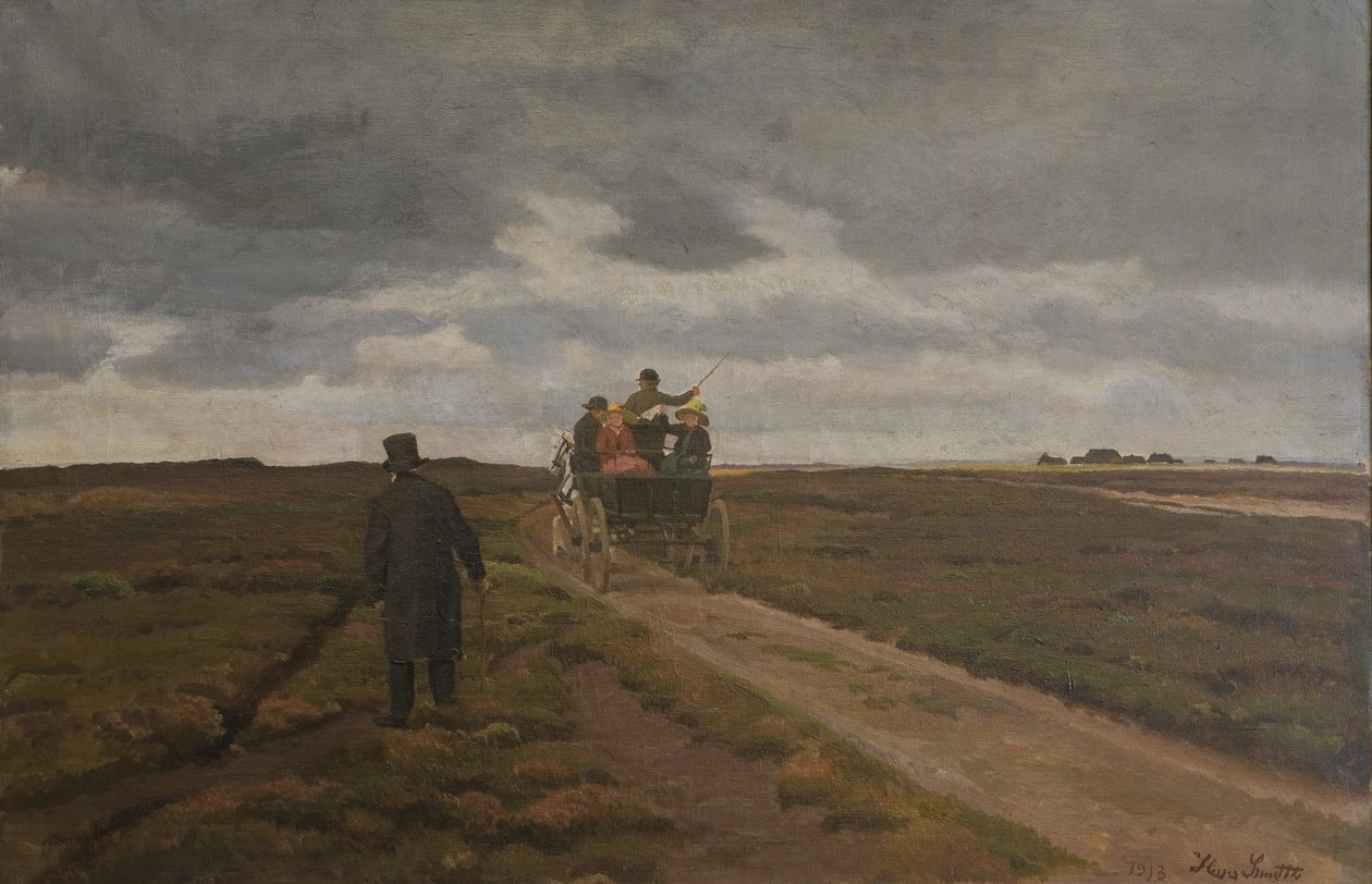 Paisaje de brezal con una carreta diurna de Hans Smidth