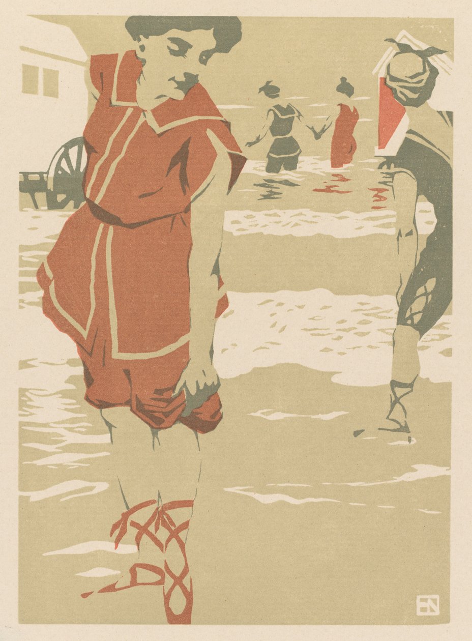 Bañistas, c.1900 (xilografía en color) de Hans von Newmann