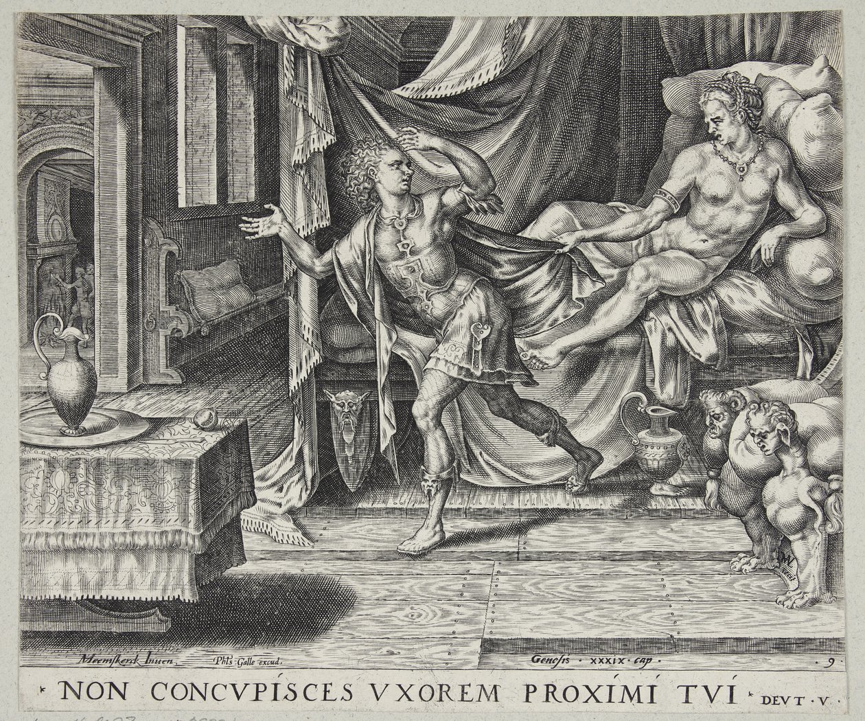 José huyendo de la esposa de Potifar de Harmen Jansz. Muller