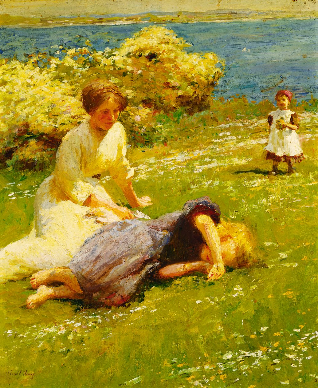Chicas jóvenes en la cima de un acantilado de Harold Harvey