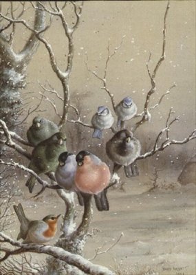 Pájaros en una rama nevada de Harry Bright