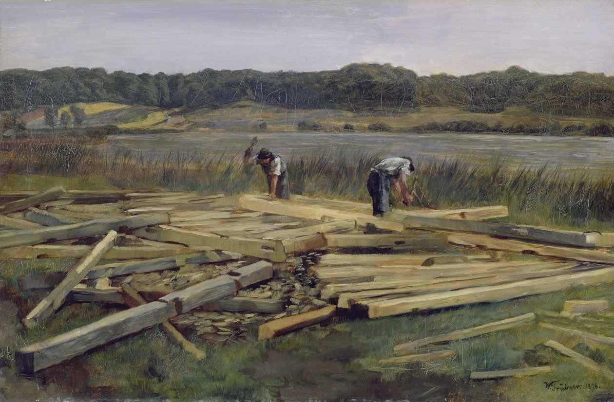 Sitio de construcción en Wesslingersee, 1876 de Heinrich Wilhelm Truebner