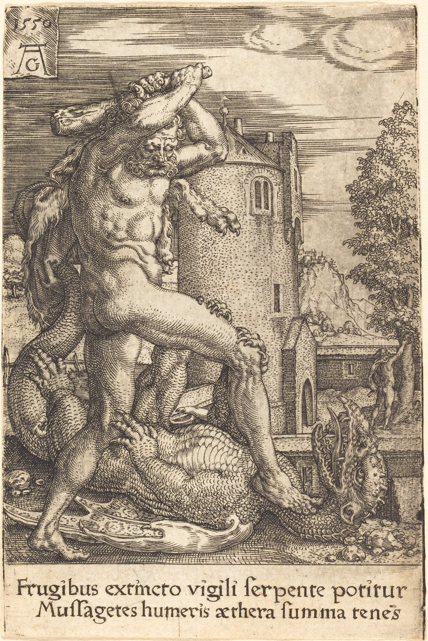 Hércules matando al dragón de Heinrich Aldegrever