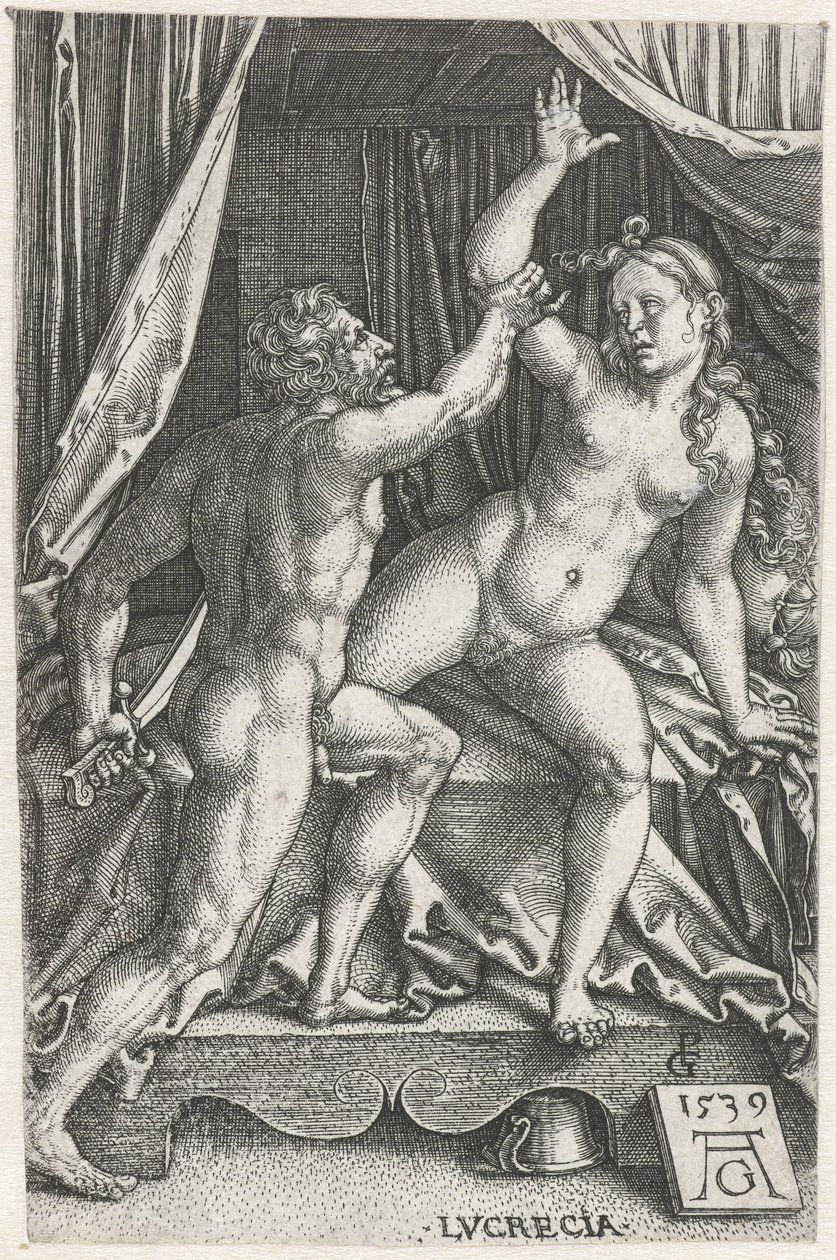 Lucretia y Sextus Tarquinius Lucrecia (título sobre objeto) de Heinrich Aldegrever