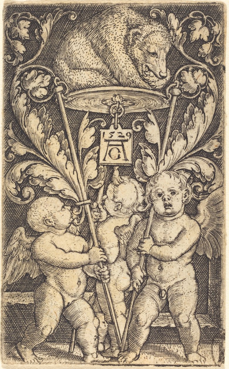Tres cupidos y un oso de Heinrich Aldegrever