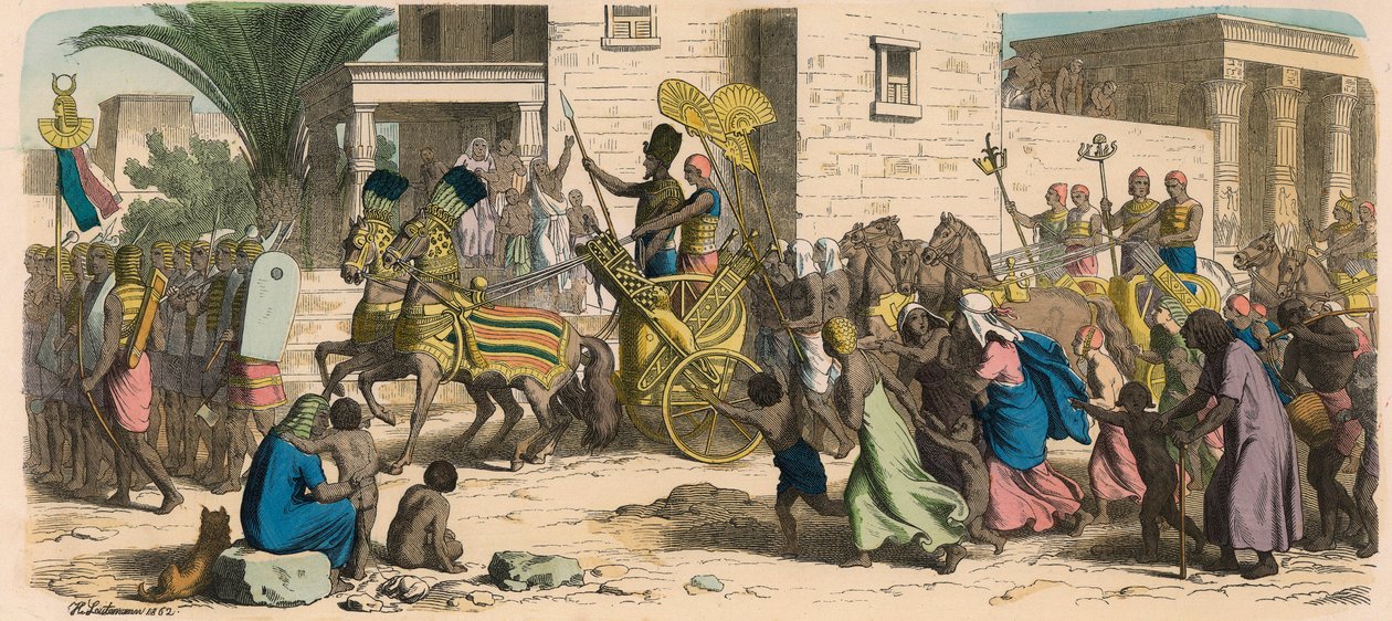Egipto Antiguo: El Faraón marchando a la guerra de Heinrich Leutemann